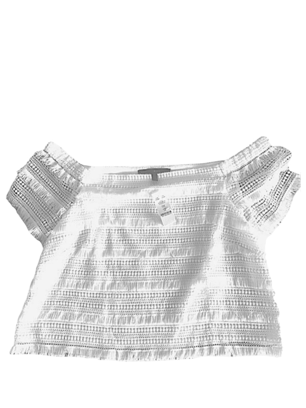 NEW WHBM Crochet Crop Top Boho Fringe Hem White Size 14